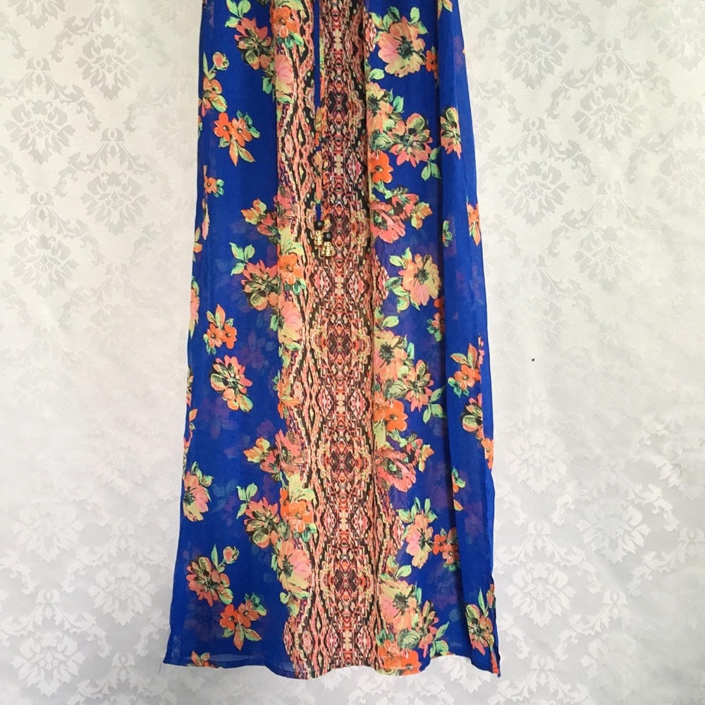 Blue Floral Tropical Halter Maxi Dress - Picture 7 of 7